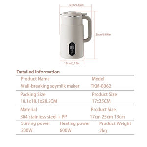 Máquina para Leche de Nueces 6 en 1, Máquina para Jugo de Soja, 6 Cuchillas de Acero Inoxidable, Autolimpieza, Retraso de 12 Horas, para Uso Doméstico, para Avena, Nueces, Soja, Alemana - Product Image 2