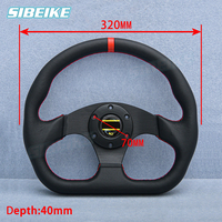 Volant Sport de course en cuir de 13 pouces 320mm en alliage d'aluminium en forme de D Volant de jeu plat avec bouton de klaxon