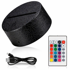 Lampe de chevet à illusion 3D noire, base de lampe de bureau, 7 couleurs, alimentation par batterie, lumières LED alimentées par USB avec interrupteur à distance pour la décoration - Product Image 4