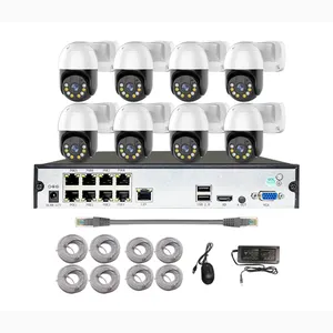 Sistema de cámara CCTV de 8 canales 3MP 360 View PTZ 4K 8MP Smart AI NVR Color Night Outdoor Audio Video Vigilancia Kit de cámara IP