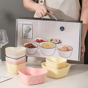 Ceramics Noodle Bowl Heart Shape Porcelain Tableware Dinnerware <strong>Gift</strong> Box <strong>Set</strong> White <strong>Baking</strong> Plate Ceramic Fruit Ramen Bowl <strong>Set</strong> - Product Image 1
