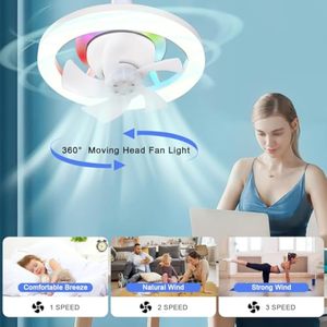 Trần dẫn ánh sáng quạt RGB di chuyển đầu thông minh mờ E27 <span class=keywords><strong>fan</strong></span> hâm mộ bóng đèn trang trí nội thất 360 xoay điều khiển từ xa hiện đại Quạt trần - Product Image 1