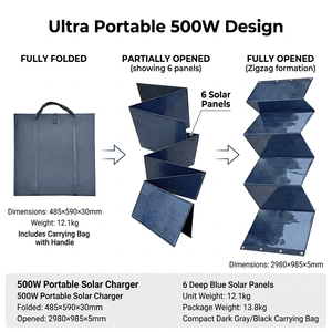 Panel <span class=keywords><strong>Solar</strong></span> Plegable de 500W, 18V/36V, Conector Anderson, Alta Eficiencia, Impermeable, Cargador <span class=keywords><strong>Solar</strong></span> Monocristalino para 12V-72V - Product Image 2