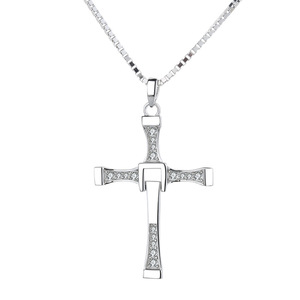 Collana croce per Gli Uomini S925 Sterling Argento Intarsiato Zircone Girevole di Modo della Roccia Punk di Stile Del Pendente Della Collana Dei Monili di Sesso Maschile - Product Image 1