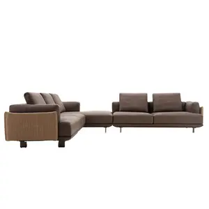Divano ad angolo componibile a 3 posti imbottito modulare in pelle marrone moderno Set di divani per soggiorno divani per la casa