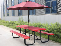 Table de pique-nique en maille métallique pour commerce extérieur de 72 "96" avec banc, ensemble de mobilier de jardin, table à manger en acier, table basse pour extérieur