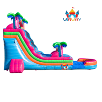 Toboggan gonflable électrique double piste Tropics de 18 pieds avec piscine, aire de jeux pour enfants, idéal pour location de fêtes en extérieur, divertissement aquatique