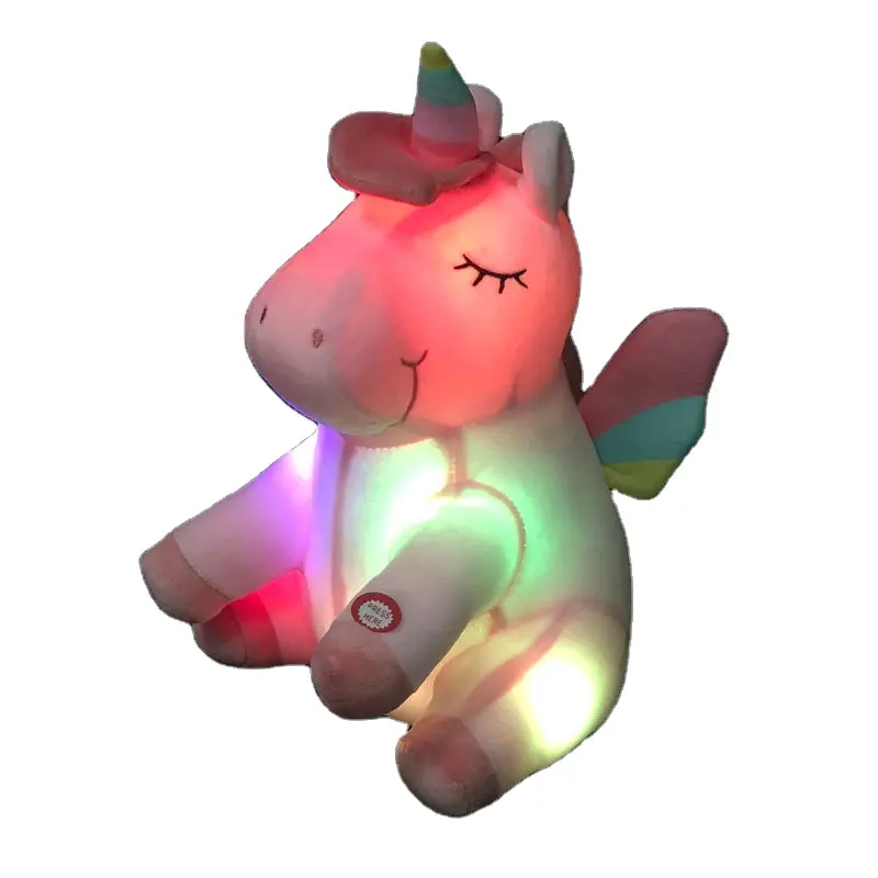 Grosir Mainan Boneka Hewan Unicorn Lampu Lembut Murah Mainan Boneka Hewan Unicorn dengan LED