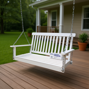 Banc balançoire en bois blanc avec accoudoirs, pour 2 personnes, chaise suspendue de jardin, design traditionnel - Product Image 2