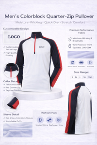 Sweat-shirts de golf pour hommes, design personnalisé, haute qualité, légers, performants, séchage rapide, colorblock, col zippé quart de tour - Product Image 2