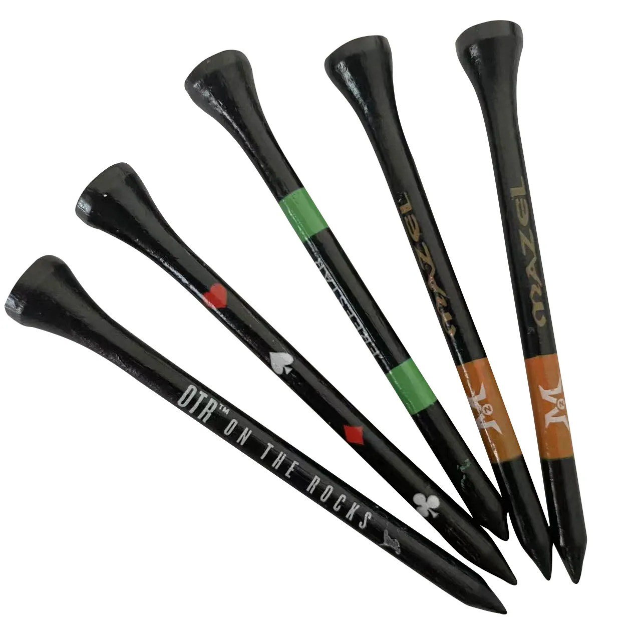Unique coloured Black Natural Hardwood Golf Tees with Logo in the Cup and Shank