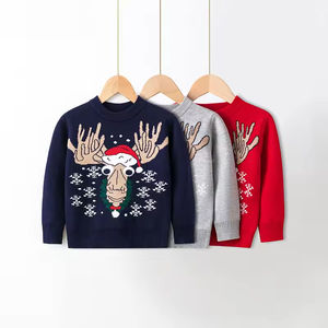 Pull d'hiver pour enfants, garçons et filles, col rond, tricot avec motif de style américain, design de Noël pour enfants - Product Image 1