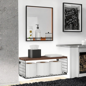 Estante de Pared de Madera con 3 Cestas de Almacenamiento de Alambre de Acero para Decoración del Hogar, Baño, Dormitorio, Sala de Estar, Cocina, Hecho de Material PP - Product Image 3