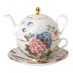 1 में 2 चित्रकला गपशप पॉट कप और तश्तरी सुरुचिपूर्ण उपहार सिरेमिक चाय का सेट