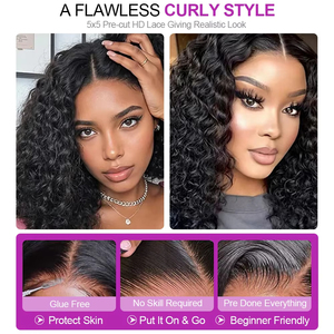 Parrucche 100% Capelli Umani Pronte all'Uso 13x4 Senza Colla Lace Front HD Frontale Bob Corto Riccio Kinky Deep Wave Water - Product Image 4