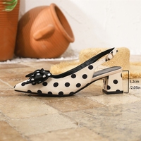 Escarpins à bout pointu et talon bloc pour femme |   Chaussures à talons hauts élégantes rétro à pois avec nœud décoratif pour soirée