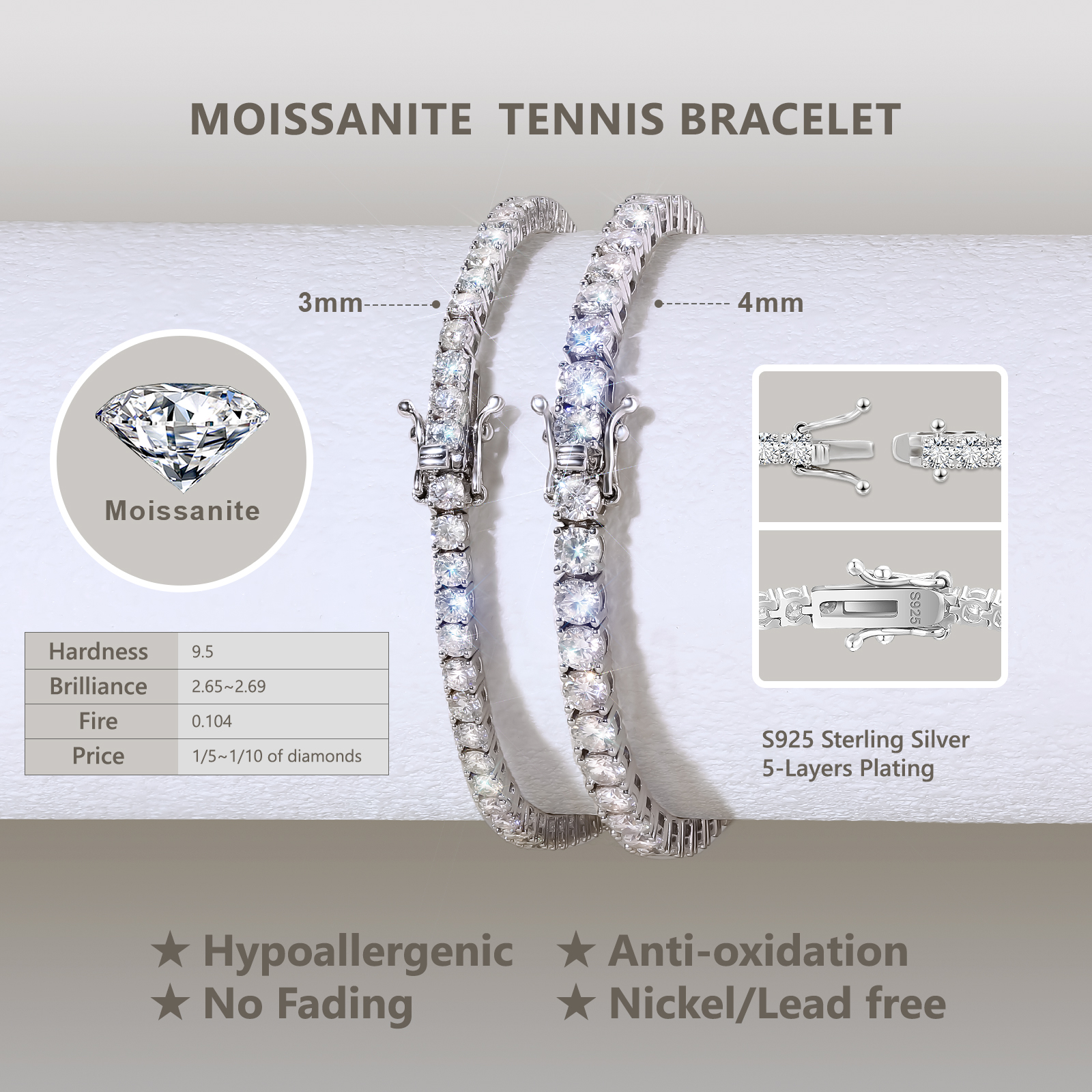 3MM- WHITE GOLD Plated