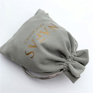 Sac à cordon en velours gris réutilisable de marque QC, pochette de protection en toile avec poignée en corde, 13x16cm, pour cosmétiques - Product Image 5