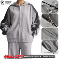 Sweat à capuche zippé surdimensionné pour homme, coupe décontractée, effet délavé vintage, dégradé vieilli, épaules tombantes, style streetwear