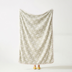 Oem ODM Bowknot tất cả trên in siêu mềm tùy chỉnh giả thỏ lông chăn ném bán buôn Nhà cung cấp Nhà sản xuất với TRIM - Product Image 1