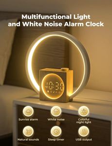 USB Portable Speakers RGB LED Lighting Sunrise <strong>Function</strong> Wood-Grain Colored White Noise Wake-Up Light <strong>Clock</strong> Smart <strong>Table</strong> <strong>Clocks</strong> - Product Image 3