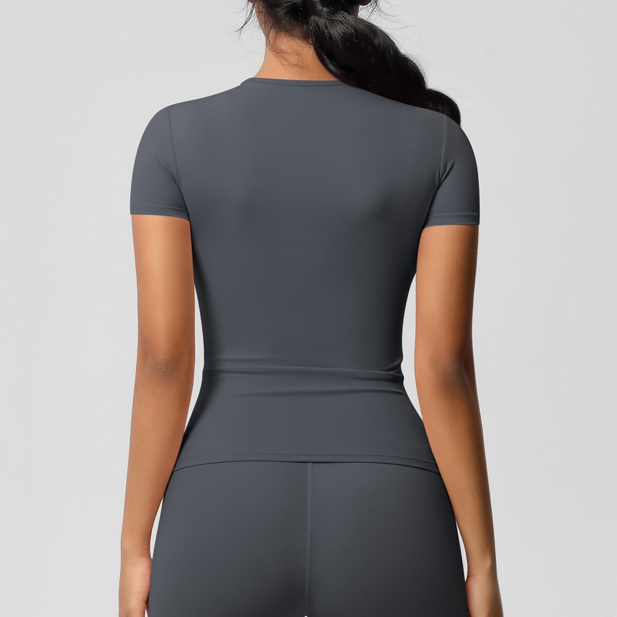Custom Breathable Spandex/Nylon Crew Neck Front Logo Short Sleeve Top for Women's Fitness Yoga Gym Workout