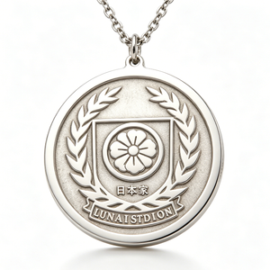 Medalla Lunaistdion Plateada, Diseño Circular Tradicional, Emblema Japonés en Relieve, Artículo Coleccionable - Product Image 3