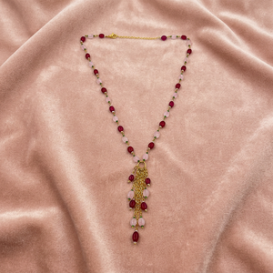 Custom <b>Italian</b> Brass Rhodium Plated Imitation Pearl Rose Quartz Bead Station Ring Y Lariat Tassel Drop Cable Chain Women's - Product Image 5