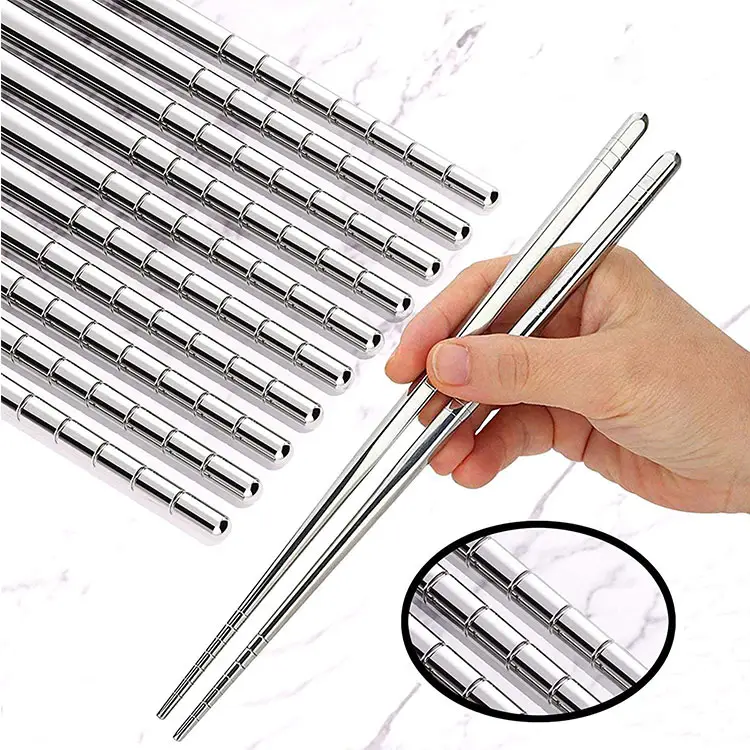 Hot Sale Wholesale Premium Reusable Chopsticks With Non-slip WireMetal Stainless Steel 304 Silver Chopsticks