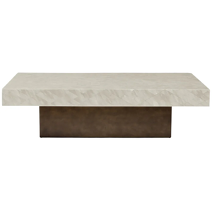 Andres Coffee <b>Table</b> substantial, antiqued bronze <b>square</b> base is crowned by a <b>square</b> top of hand-applied faux horn laid - Product Image 3