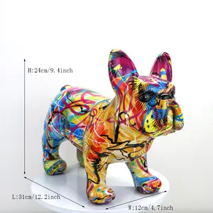 Estatuilla de animales creativa de Arte Moderno, estatua de Bulldog colorido, escultura de resina, Graffiti, Bulldog Francés, decoración del hogar