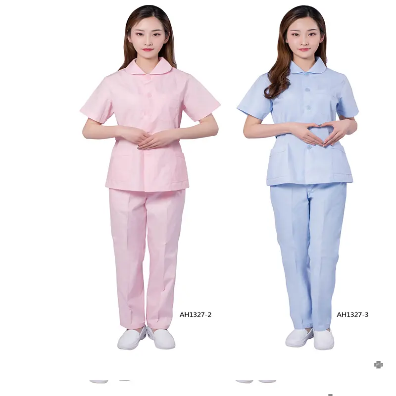 Cotton Plain Short Sleeve Working Wear Buttons Design Hotel Housekeeping Staff Uniforms Bag Packing Outdoor for Women 100pcs
