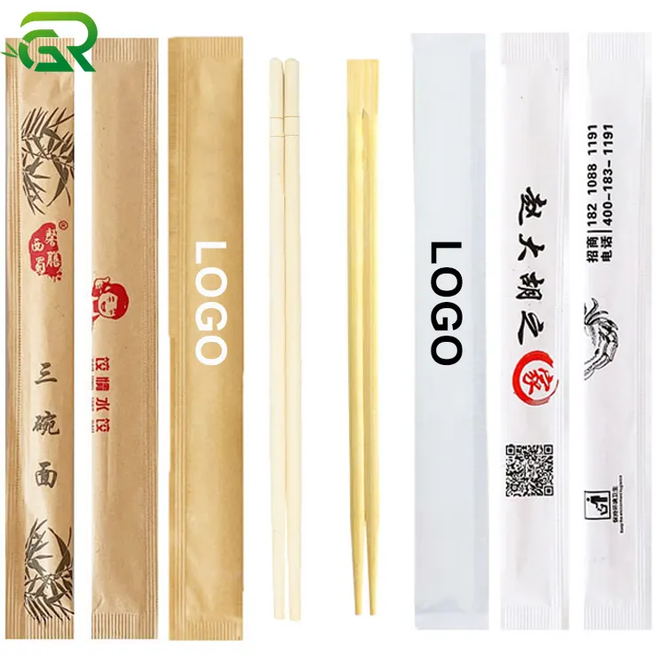 Baguettes de Ramen Sushi Tensoge, Logo personnalisé japonais, double baguettes chinoises jetables en bambou avec pochette d'emballage en papier