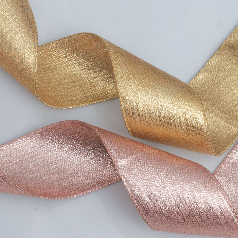 E-Magic Christmas 60mm Gold Glitter Wired Edge Ribbon Gold Silver Red Glitter Shiny Wired Ribbon for Gift Christmas Decoration