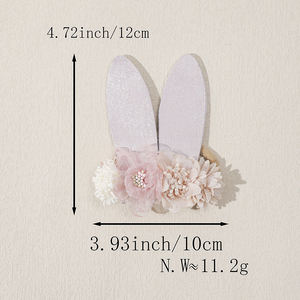 Diadema Infantil Unisex de Tela con Orejas de Conejo de Pascua, Diseño de Flores en Mosaico, Decoración para la Cabeza para Fiestas - Product Image 3
