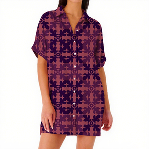 Customized <strong>Women</strong> Floral Aloha <strong>Shirts</strong> Dress Rayon Material Turn Down Collar <strong>Hawaiian</strong> <strong>Shirt</strong> Dress - Product Image 1