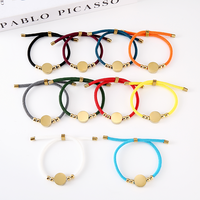 Ywyougang Bracelet à breloques en corde avec disque vierge, perles d'espacement, réglable, en acier inoxydable plaqué or rose, avec plaque personnalisable par gravure