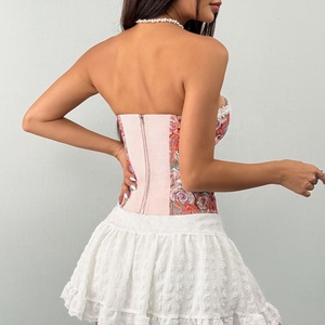 <span class=keywords><strong>Top</strong></span> corset imprimé rétro à fleurs jacquard, style streetwear, style <span class=keywords><strong>court</strong></span>, <span class=keywords><strong>bustier</strong></span> à armature en os de poisson, épaules dénudées, patchwork en dentelle, camisoles - Product Image 4