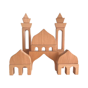 Blocs de construction en bois de mosquée islamique <span class=keywords><strong>Montessori</strong></span>, jouet éducatif en bois de hêtre naturel pour enfants, cadeau de l'Aïd - Product Image 4