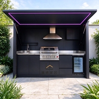 Cuisine extérieure sur mesure en acier inoxydable avec barbecue, évier et Kamado