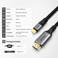Cable HDMI 4K Tipo C Macho a Macho, Trenzado de PVC con Conductor de Cobre Desnudo, 0.5-15m, para Cine en Casa y HDTV