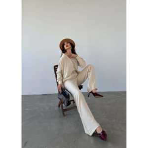 Elegant Women's Oxford <b>Shirt</b> And Pants 2-Piece Set Full Sleeve Casual Breathable Spring <b>Summer</b> Style - Product Image 4