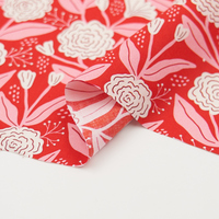 Supplier Kain Katun Cetak Bunga Mawar Merah dari Cina, Kain Katun Bermotif Bunga untuk Gaun & Blus