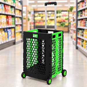 Chariot de courses pliable en plastique avec poignée télescopique, capacité de 55 L, chariot utilitaire à roulettes pour la cuisine et la salle de bain, noir - Product Image 1