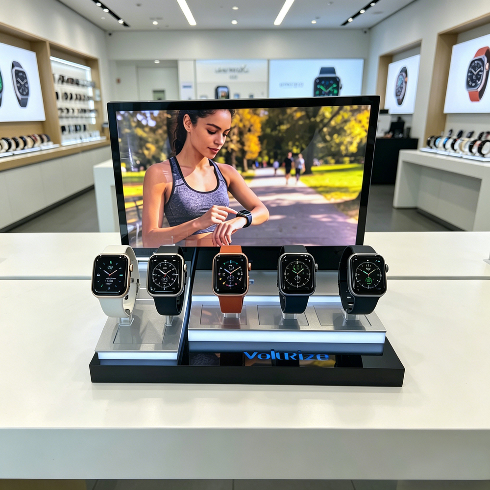 Acrylic Smart Watch Display Stand with Built-in LED Lights Removable Back Panel Replaces Poster 12-Month Warranty