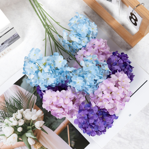 Fleurs en soie d'hortensia à 3 têtes de haute qualité, branche unique disponible en plusieurs couleurs ; parfaites pour la décoration intérieure et la photographie - Product Image 6