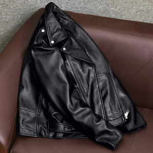 TONGYANG Giacca Moto Classica Primaverile con Cerniera Obliqua per <span class=keywords><strong>Uomo</strong></span>, Giacca in Vera Pelle di Vacchetta e Pelle di Pecora - Product Image 3