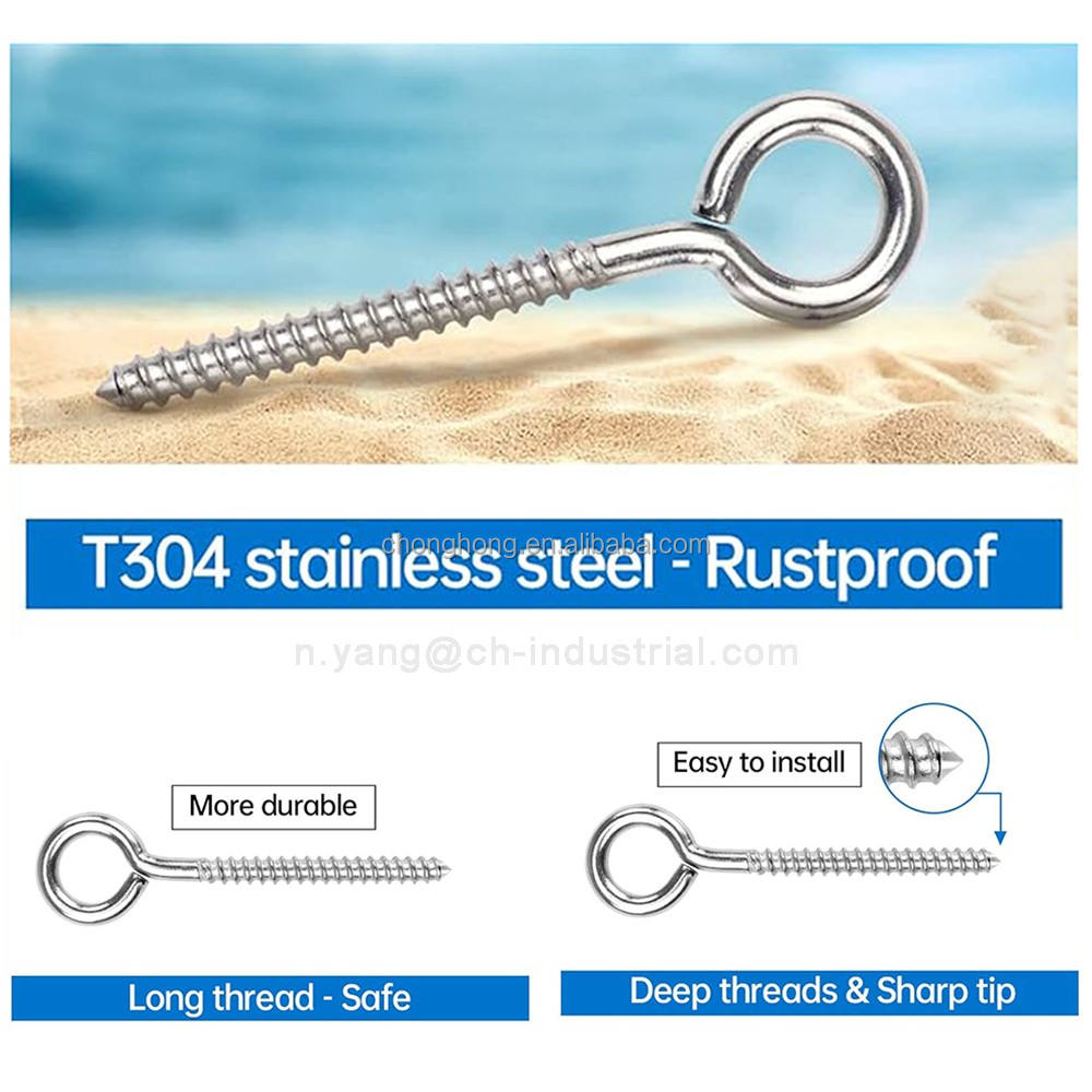 10 Pack Stainless Steel Eye Shape Screws Metal Hook Wood Terminal Ring Eyelet Hooks Self Tapping Screws M6 - 34