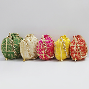 Sac Potli brodé à la main multicolore, pochette à cordon perlée, accessoire cadeau festif traditionnel, mariage indien - Product Image 1
