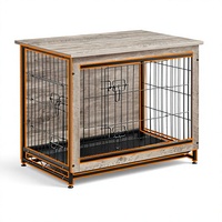 Mobilier décoratif pour animaux de compagnie : Cage pour chien en bois avec plateau, structure robuste en acier, double porte et plateau inférieur amovible